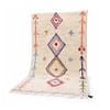 handmade-moroccan-berber-wool-rug-colorful-diamonds Full front view of handmade Moroccan Berber wool rug with colorful diamond motifs on an ivory background.