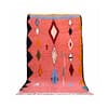 handmade-pink-moroccan-berber-wool-rug Full view of a pink Moroccan Berber rug featuring bold geometric tribal patterns.