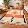 custom-moroccan-rug-pink Berber wool rug featuring a dusty pink geometric diamond design and soft ivory base in living room