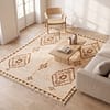 Generated Image May 09, 2026 - 11_53PM Handmade Moroccan Wool Rug, Plush creamy wool base with brown geometric motifs