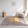 Plush-Geometric-Rug-Detail Handwoven Beni Ourain Rug, Geometric Wool Moroccan Carpet, Light Blue Grey Mustard