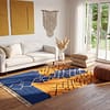 abstract-blue-beniourain-rug-high-pile-boho-moroccan-carpet Handmade Beni Ourain Wool Rug – Moroccan Berber Boho Carpet, Blue Orange Geometric Design