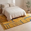 artisan-moroccan-rug-blue-orange-stripe Handmade Beni Ourain Red Rug – Authentic Moroccan Red Rug, Geometric Design, Boho Home Decor