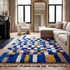 authentic-berber-rug-blue-cream-geometric-pattern Handmade Moroccan Azilal Rug | Blue Berber Wool Geometric Carpet
