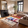 beniourain-inspired-rug-colorful-moroccan-area-rug Pink Moroccan Berber Rug | Handmade Colorful Wool Area Rug | Plush Boho Tribal Carpet | Cream Living Room Decor | Custom Size