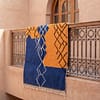 blue-white-moroccan-rug-handwoven-tribal-wool-carpet-living-room Handmade Beni Ourain Wool Rug – Moroccan Berber Boho Carpet, Blue Orange Geometric Design