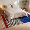 boho-moroccan-area-rug-blue-striped-beni-ourain-style Cobalt Blue Berber Rug | Authentic Handwoven Wool Tribal Moroccan Area Rug