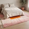 boho-moroccan-rug-blush-and-rust-orange-home-decor Handmade Moroccan Beni Ourain Rug – Pink Stripes, Orange Square Center, Boho Wool Carpet
