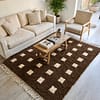boho-moroccan-rug-brown-and-cream-wool-rug Custom Moroccan Rug, Beni Ourain Brown & White Geometric, Square Shag Rug, Handmade Area Rug