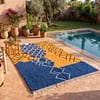 contemporary-blue-ivory-beni-ourain-rug-soft-wool-rug Handmade Beni Ourain Wool Rug – Moroccan Berber Boho Carpet, Blue Orange Geometric Design
