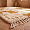 cream-beni-ourain-rug-boho-moroccan-art-area-rug Beni Ourain Rug, Plush creamy wool base with brown geometric motifs, Berber Rug, Home Decor Rug.