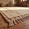 cream-beni-ourain-style-rug-tribal-geometric Handmade Moroccan Wool Rug, Plush creamy wool base with brown geometric motifs