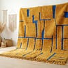 handmade-moroccan-wool-rug-blue-amber-stripes Handmade Beni Ourain Red Rug – Authentic Moroccan Red Rug, Geometric Design, Boho Home Decor