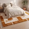 honey-mustard-beni-ourain-rug-unique-handmade-carpet Beni Ourain Rug, Plush creamy wool base with brown geometric motifs, Berber Rug, Home Decor Rug.