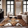 large-moroccan-area-rug-brown-black-geometric-rug Hand-Knotted Beni Ourain Wool Rug, Brown White Berber Shag Carpet
