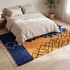 luxury-berber-blue-wool-rug-modern-minimalist-moroccan-rug Handmade Beni Ourain Wool Rug – Moroccan Berber Boho Carpet, Blue Orange Geometric Design