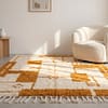 minimalist-moroccan-rug-8x10-brown-geometric-wool-rug Beni Ourain Rug, Plush creamy wool base with brown geometric motifs, Berber Rug, Home Decor Rug.