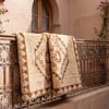 modern-moroccan-area-rug-tribal-bohemian-style Handmade Moroccan Wool Rug, Plush creamy wool base with brown geometric motifs