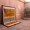 moroccan-azilal-rug-mustard-black-ivory-handmade-wool-rug-boho-area-rug Mustard Yellow Beni Ourain Rug | Black Geometric Striped Moroccan Wool Rug | Handwoven Berber Area Rug | Tribal Handmade Carpet | Teppich