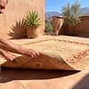 moroccan-beni-ourain-style-rug-earthy-boho-decor Handmade Moroccan Berber Rug | Plush Beige Wool Area Rug with Tribal Red Border | Boho Luxury Home Decor Carpet for Living Room & Bedroom