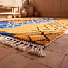 moroccan-geometric-blue-rug-handmade-berber-shag-carpet Handmade Beni Ourain Wool Rug – Moroccan Berber Boho Carpet, Blue Orange Geometric Design