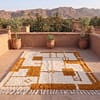 moroccan-rug-9x12-handmade-carpet-geometric-brown-wool-rug Beni Ourain Rug, Plush creamy wool base with brown geometric motifs, Berber Rug, Home Decor Rug.
