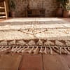 moroccan-shag-rug-handmade-wool-area-carpet Handmade Moroccan Wool Rug, Plush creamy wool base with brown geometric motifs