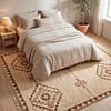 moroccan-tribal-rug-soft-cream-wool-carpet Handmade Moroccan Wool Rug, Plush creamy wool base with brown geometric motifs