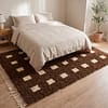 plush-berber-rug-chocolate-cream-moroccan-rug Custom Moroccan Rug, Beni Ourain Brown & White Geometric, Square Shag Rug, Handmade Area Rug