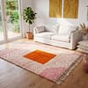 plush-moroccan-rug-blush-pink-and-terracotta-wool-rug Handmade Moroccan Beni Ourain Rug – Pink Stripes, Orange Square Center, Boho Wool Carpet