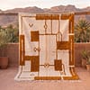 unique-geometric-rug-moroccan-rug-9x12-boho-home-rug Beni Ourain Rug, Plush creamy wool base with brown geometric motifs, Berber Rug, Home Decor Rug.