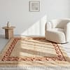 vintage-moroccan-azilal-rug-neutral-earth-tone-carpet Handmade Moroccan Berber Rug | Plush Beige Wool Area Rug with Tribal Red Border | Boho Luxury Home Decor Carpet for Living Room & Bedroom