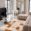 warm-caramel-brown-moroccan-rug-boho-home-decor-rug Beni Ourain Rug, Plush creamy wool base with brown geometric motifs, Berber Rug, Home Decor Rug.