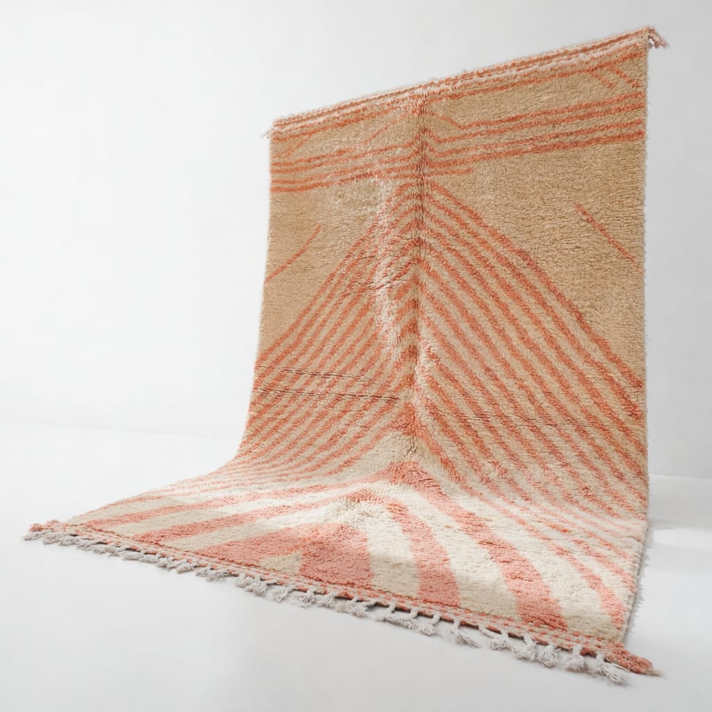 ChatGPT Image Mar 1, 2026, 11_18_02 PM Full view of white Beni Ourain rug with textured pink stripes.