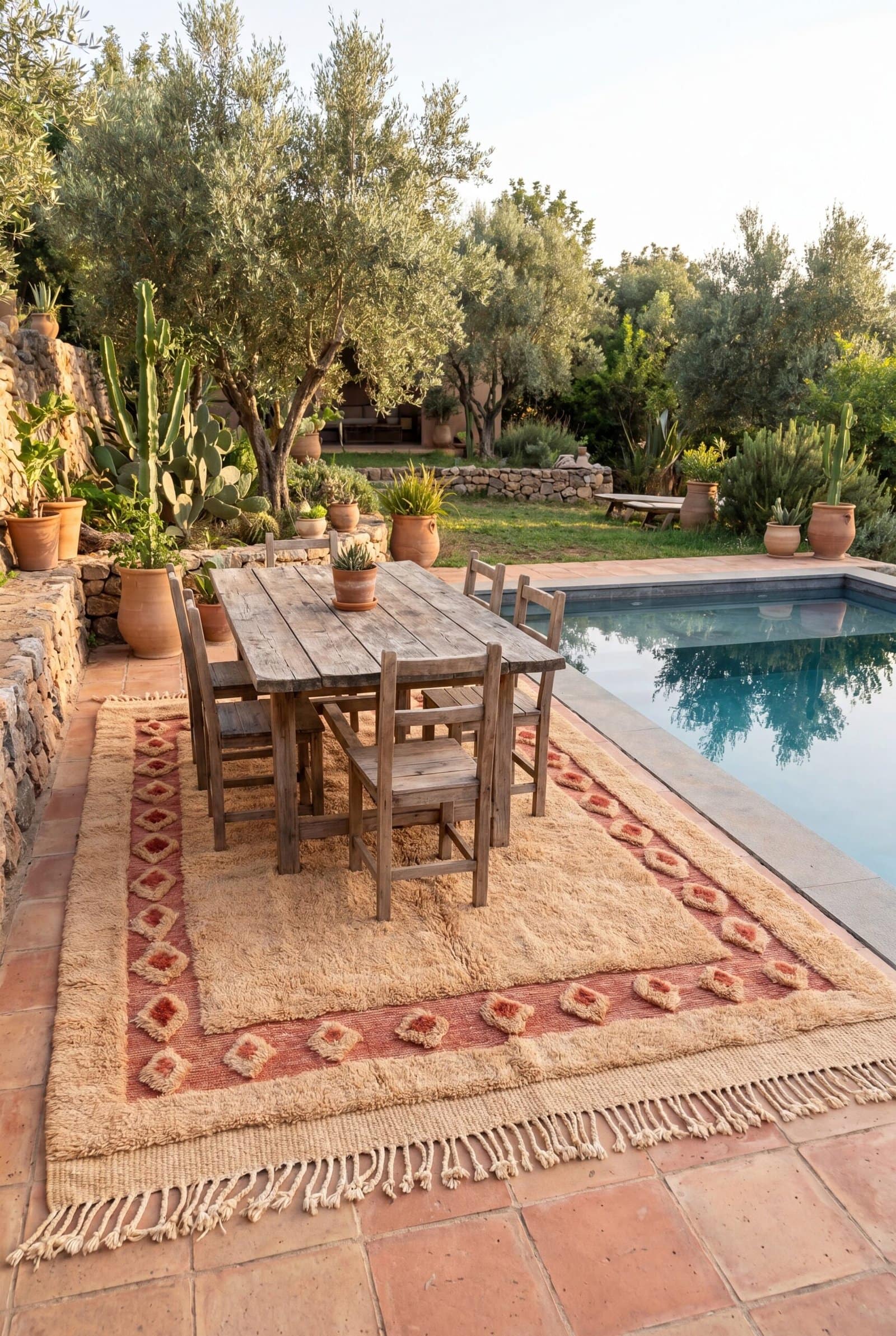 artisan-berber-rug-moroccan-boho-living-room Handmade Moroccan Berber Rug | Plush Beige Wool Area Rug with Tribal Red Border | Boho Luxury Home Decor Carpet for Living Room & Bedroom