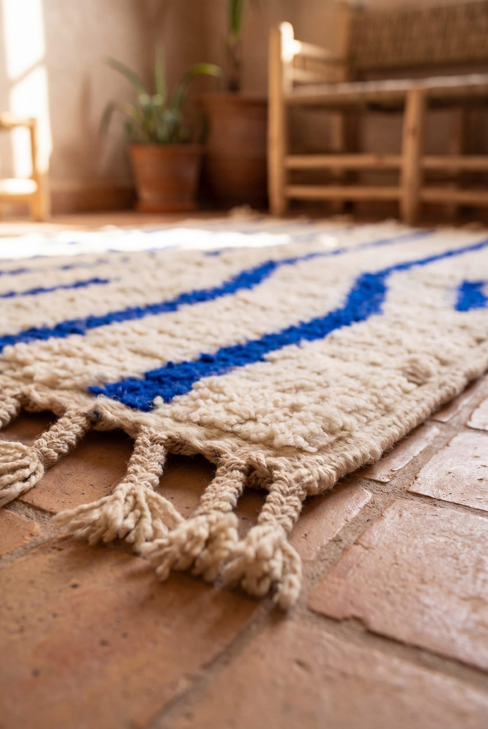 authentic-berber-rug-modern-moroccan-wool-area-rug Contemporary Beni Ourain Rug – Luxury Moroccan Ivory Blue Stripe Area Rug
