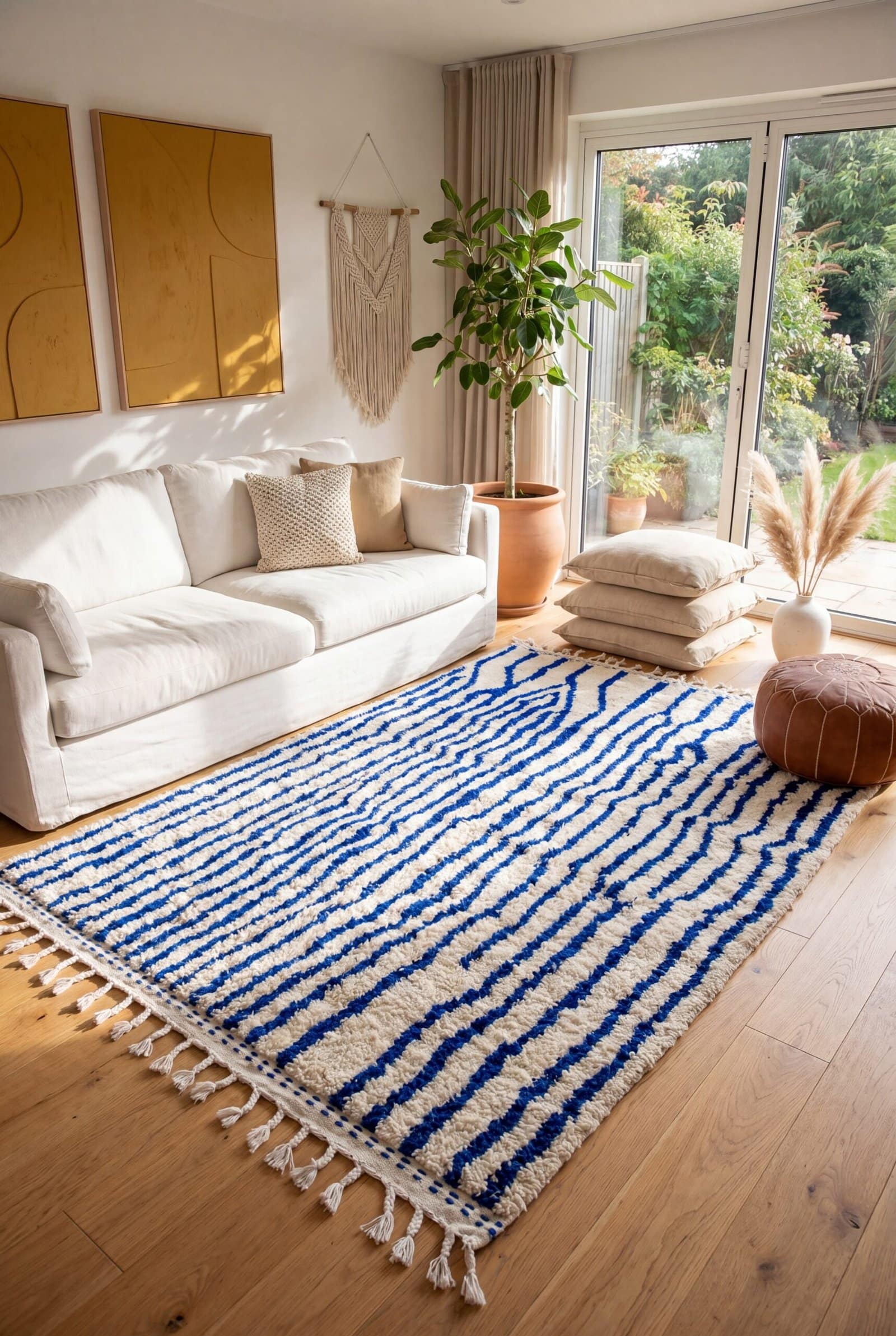 bohemian-moroccan-rug-handwoven-wool-carpet-blue Contemporary Beni Ourain Rug – Luxury Moroccan Ivory Blue Stripe Area Rug