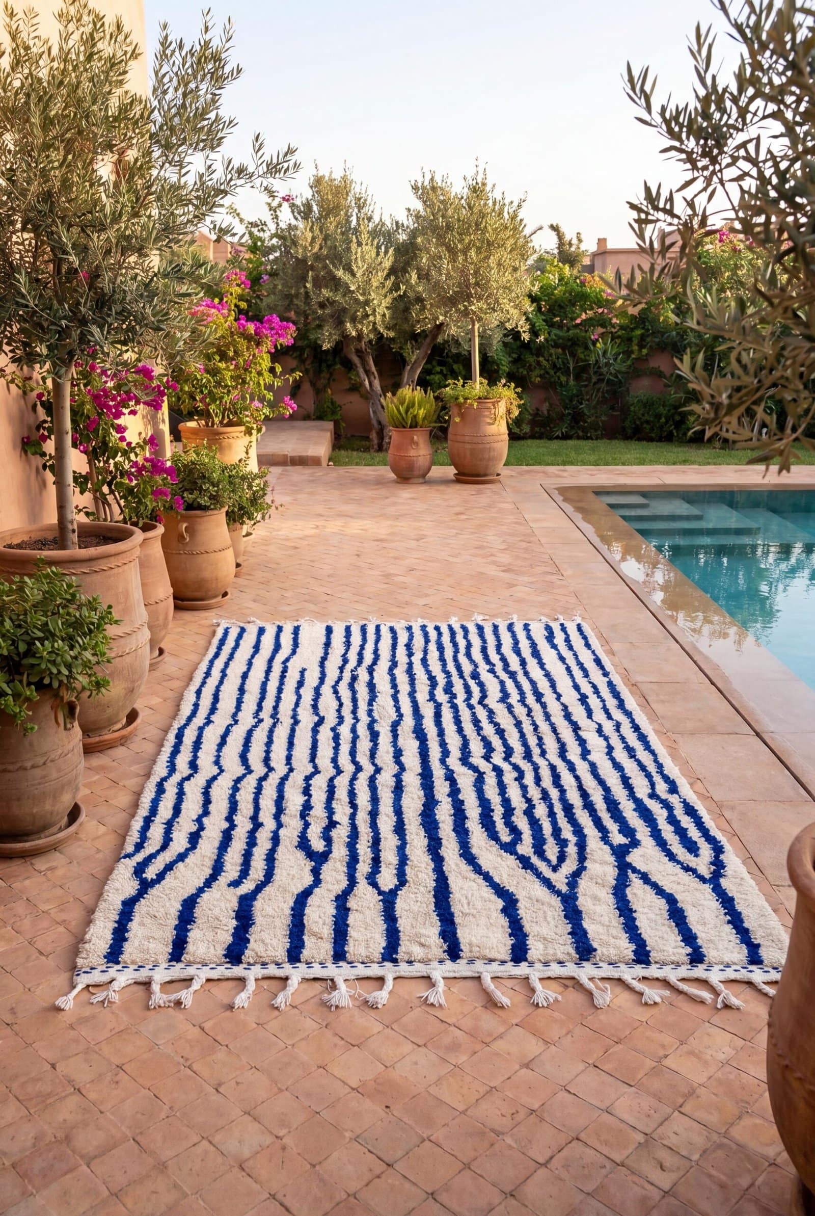 custom-beni-ourain-rug-blue-geometric-moroccan-rug Contemporary Beni Ourain Rug – Luxury Moroccan Ivory Blue Stripe Area Rug