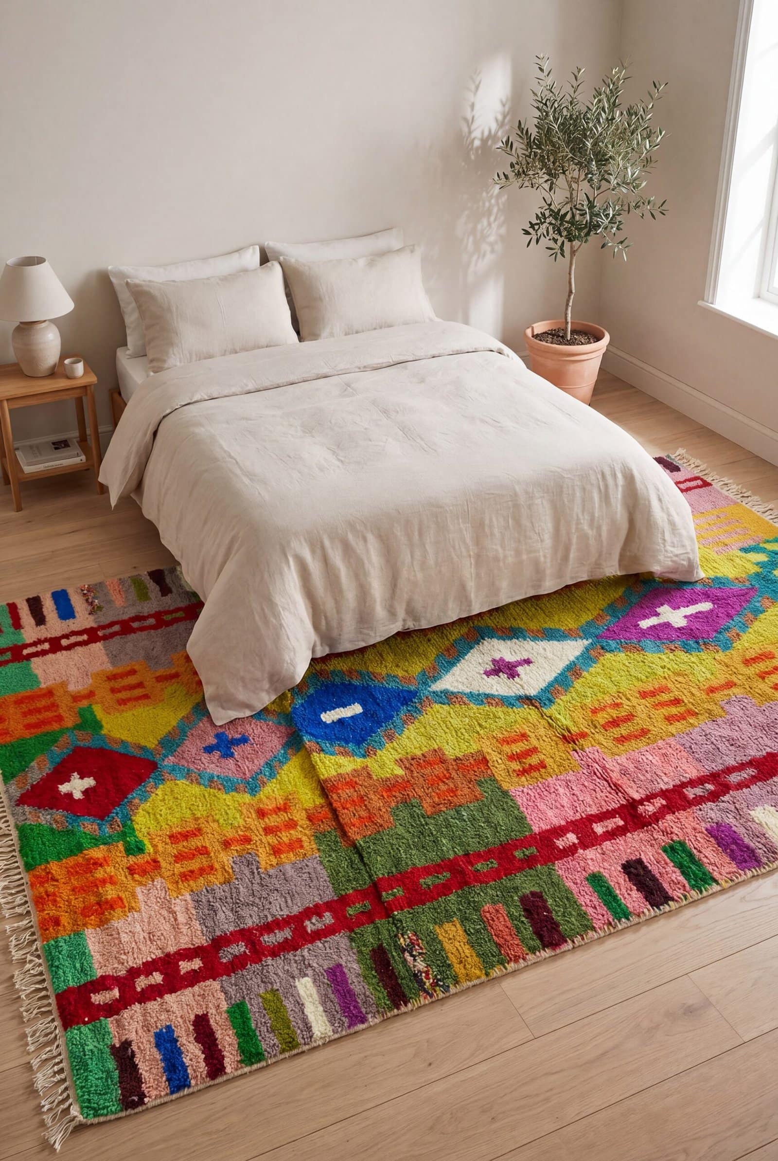 handmade-colorful-beni-ourain-rug-modern-boho Colorful Moroccan Rug, Artistic Moroccan Wool Rug, Custom Morrocan Rug, Handmade Carpet