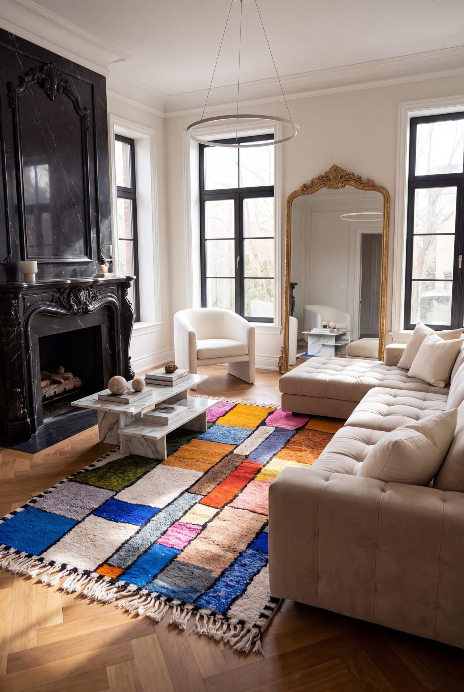 moroccan-azilal-rug-white-brown-orange-geometric-rug Handmade Moroccan Azilal Wool Rug – Colorful Geometric Berber Boho Area Carpet