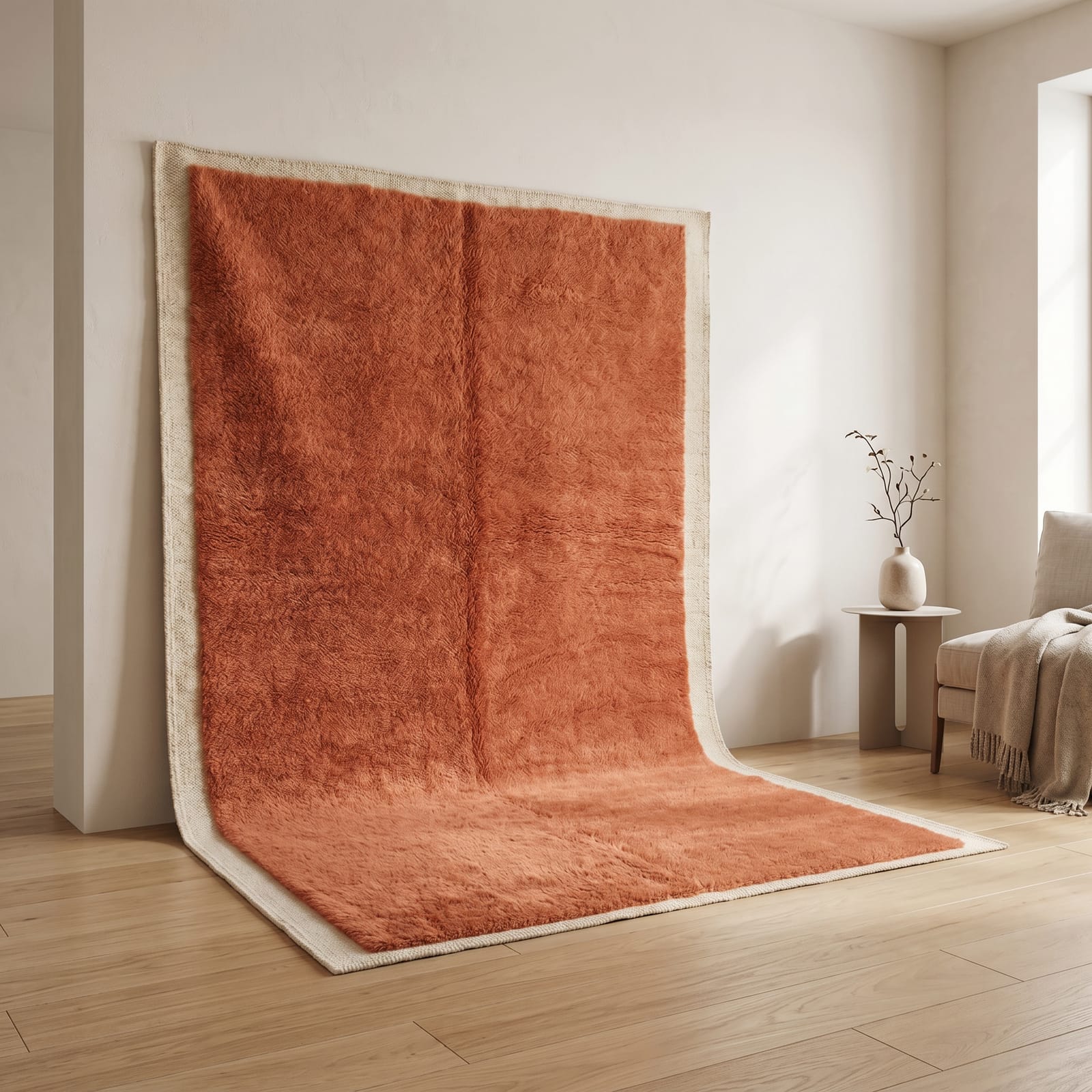 Terracotta-Beni ourain-wool-rug Beni Ourain Rug Terracotta Brown, Moroccan Rug 8x10, Handmade Wool Rug, Berber Carpet, Boho Living Room, High Pile Area Rug