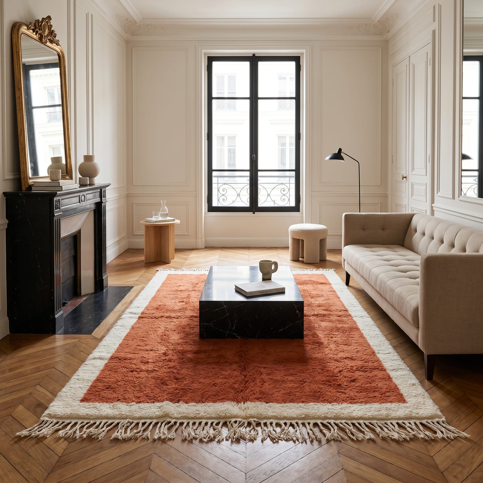 Terracotta-wool-rug Beni Ourain Rug Terracotta Brown, Moroccan Rug 8x10, Handmade Wool Rug, Berber Carpet, Boho Living Room, High Pile Area Rug