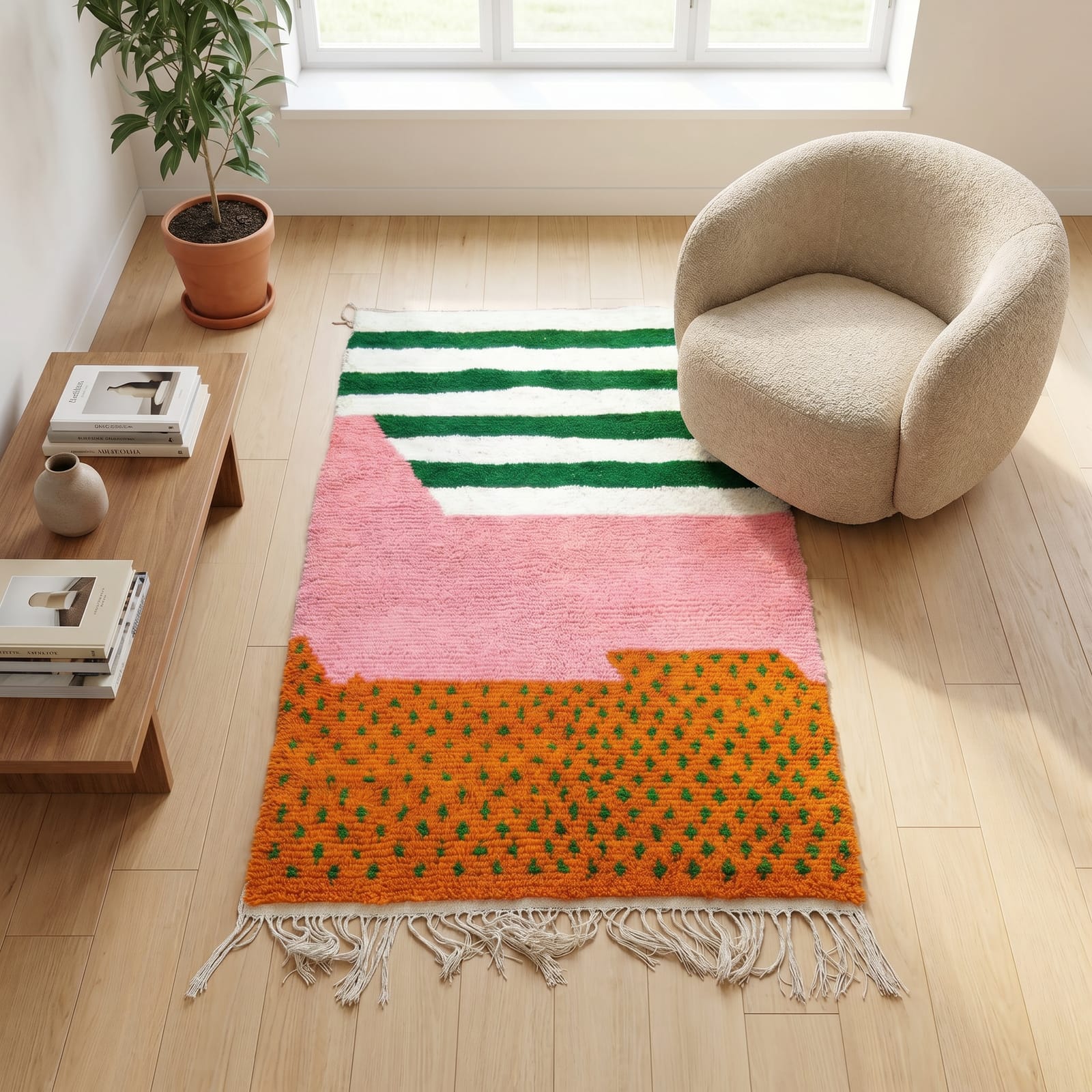 handmade-beni-ourain-carpet berber wool area rug for Living room