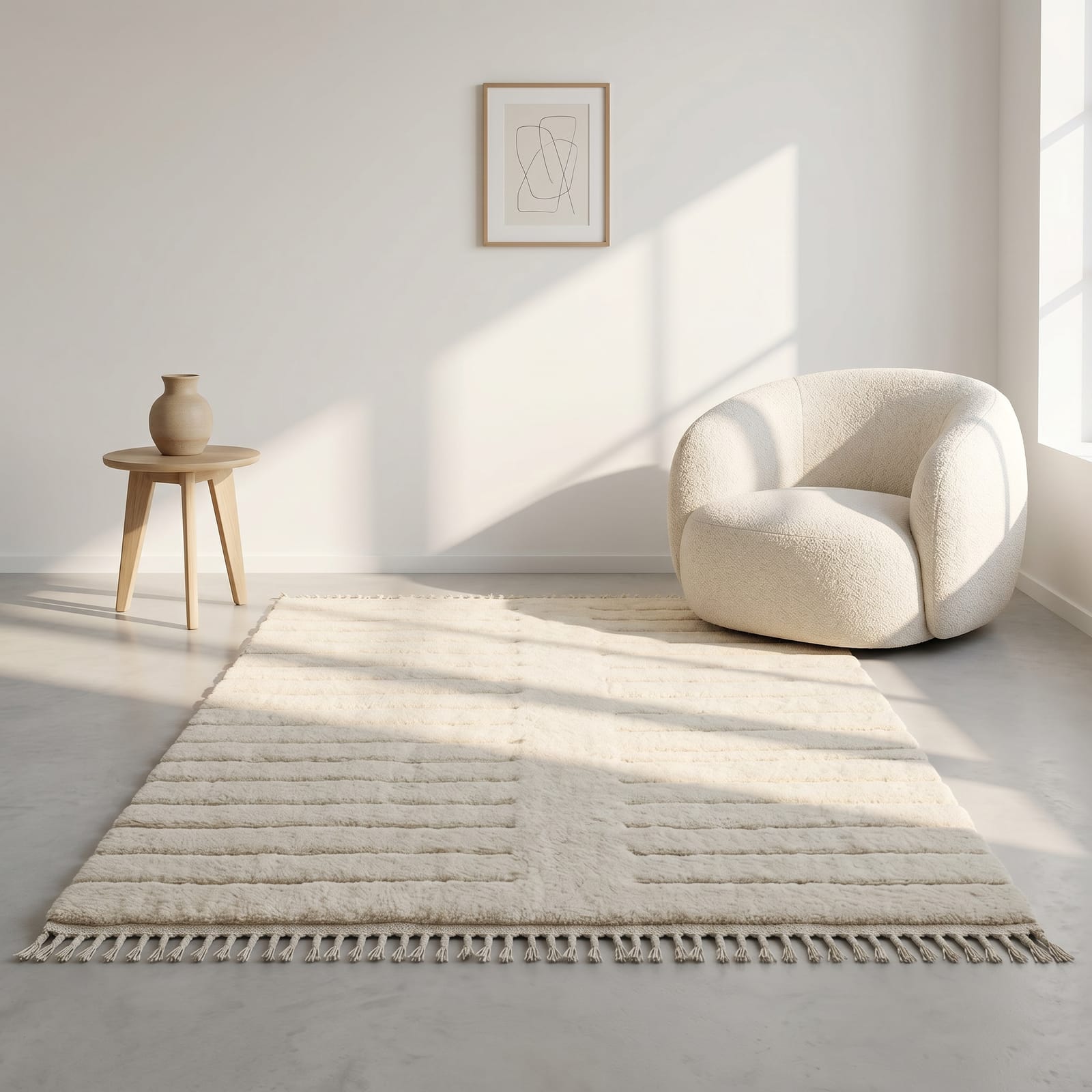 handmade-cream-wool-rug-minimalist-berber-carpet Custom Size Moroccan Beni M'rirt Rug, Ivory White carpet, High Pile Neutral Berber Carpet Living Room