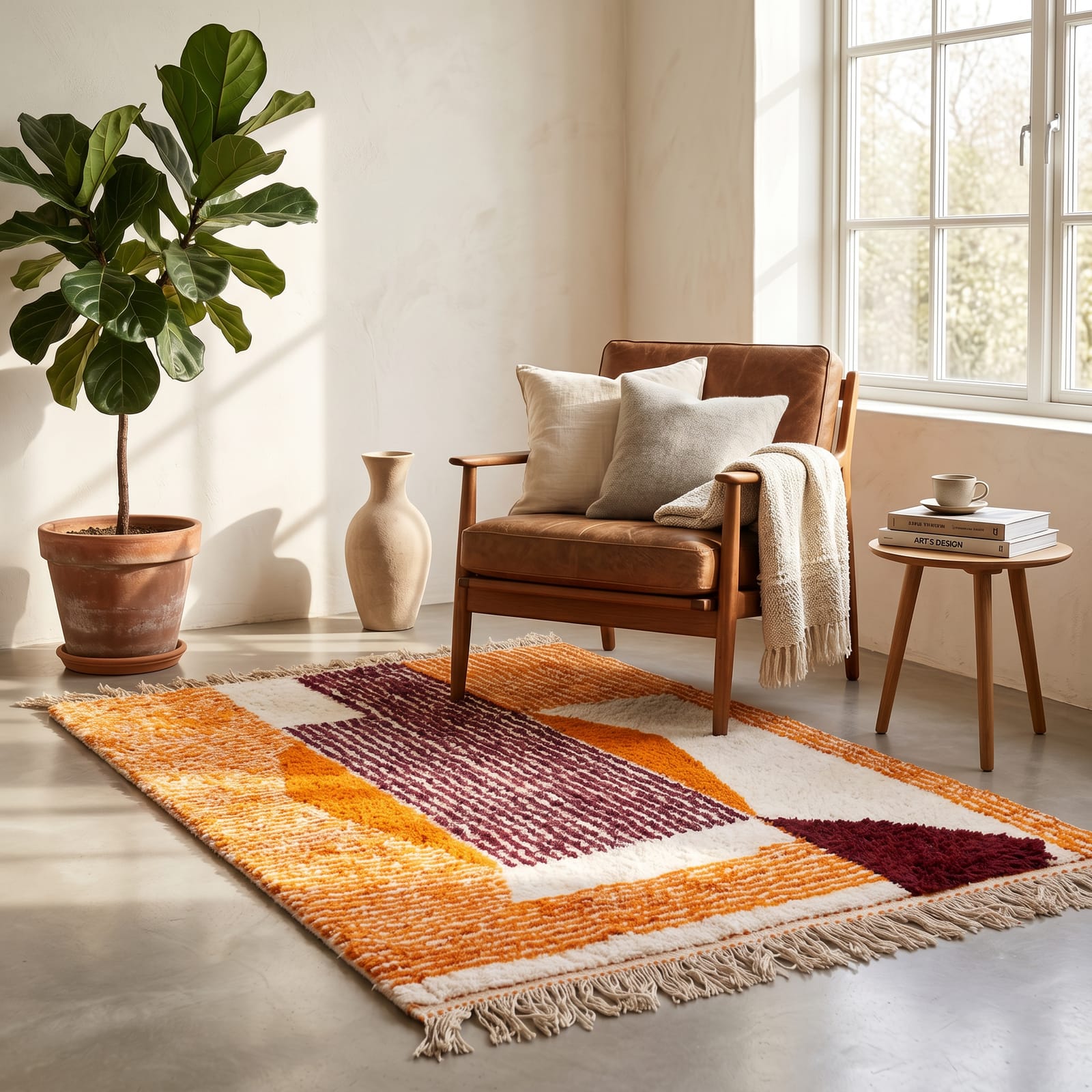 multicolor-rug-livingroom Burgundy Moroccan Rug - Modern Abstract Moroccan Rug 9x12 - Handmade Wool Rug - Beni Ourain Rug - Orange Morrocan Rug - Berber Rug