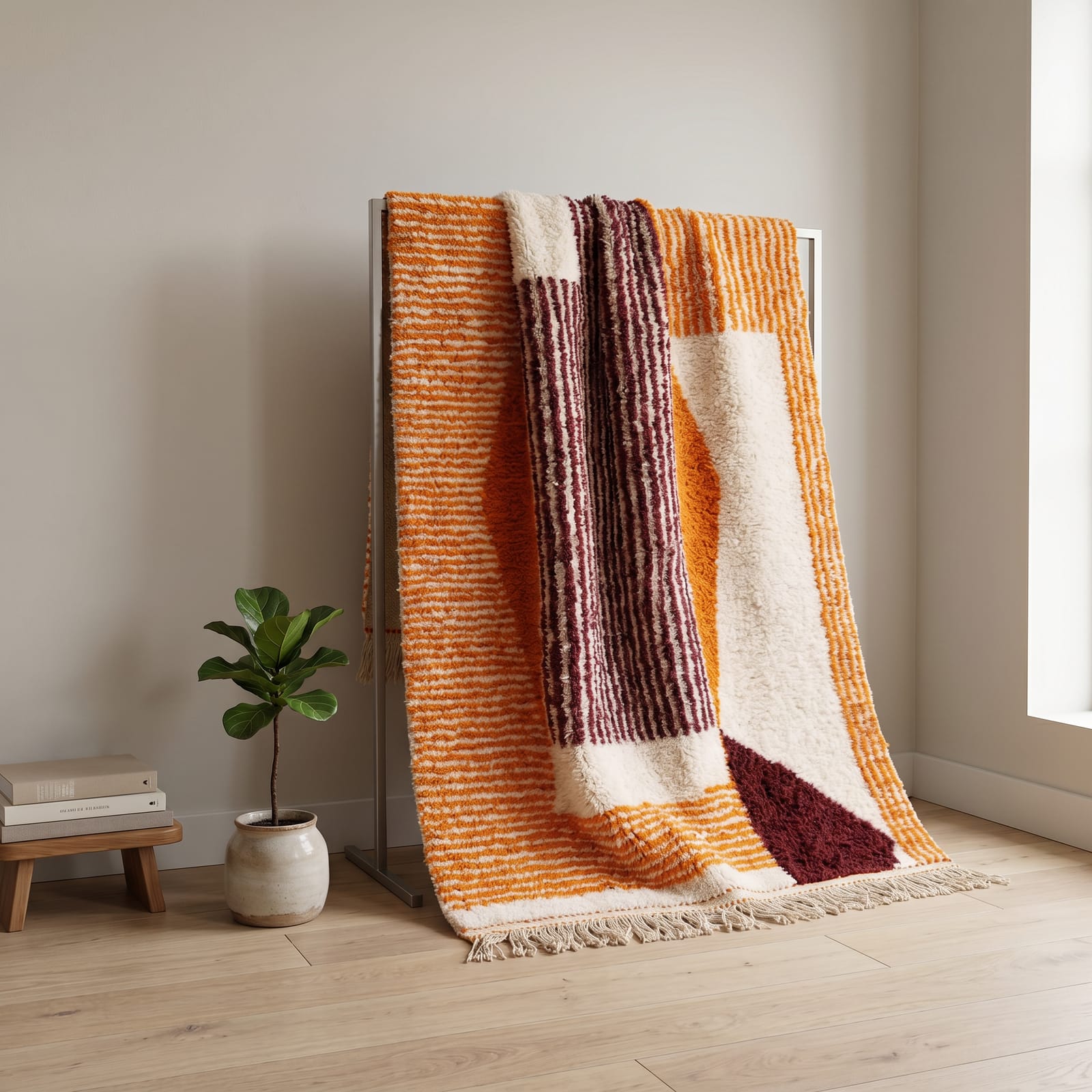 terracotta-rug-8x10 Burgundy Moroccan Rug - Modern Abstract Moroccan Rug 9x12 - Handmade Wool Rug - Beni Ourain Rug - Orange Morrocan Rug - Berber Rug