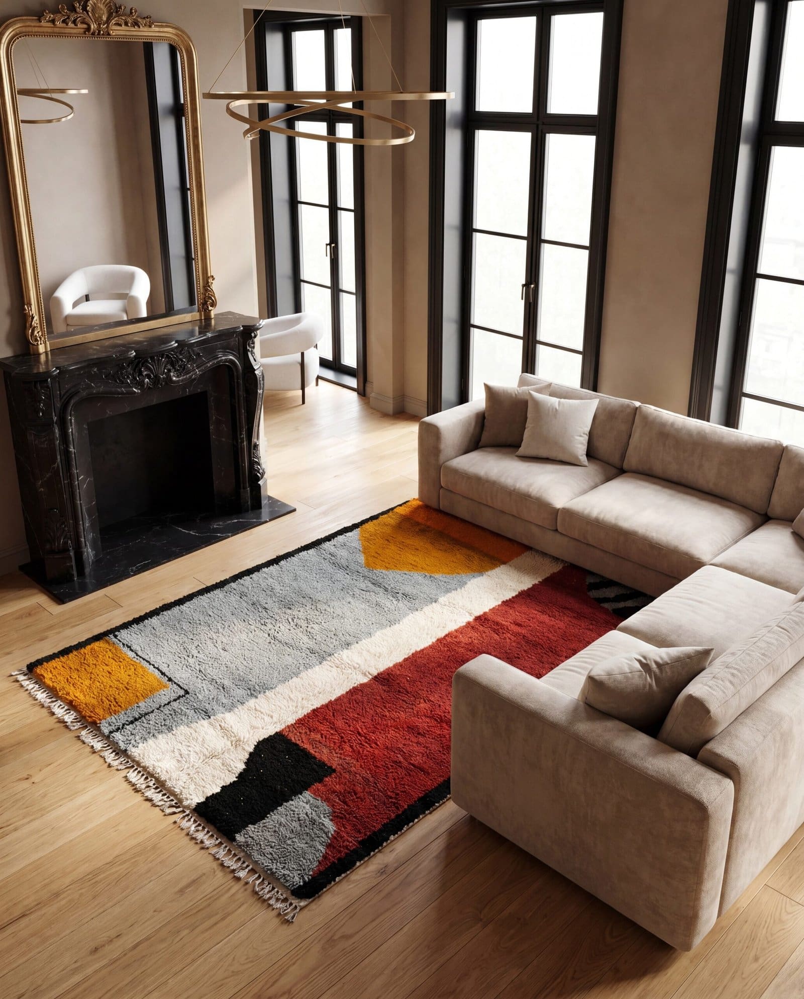 contemporary-berber-rug-soft-wool-living-room-rug Modern Colorblock Moroccan Rug | Handmade Berber Wool Area Rug | Geometric Color Block Carpet | Boho Living Room Rug | Custom Size
