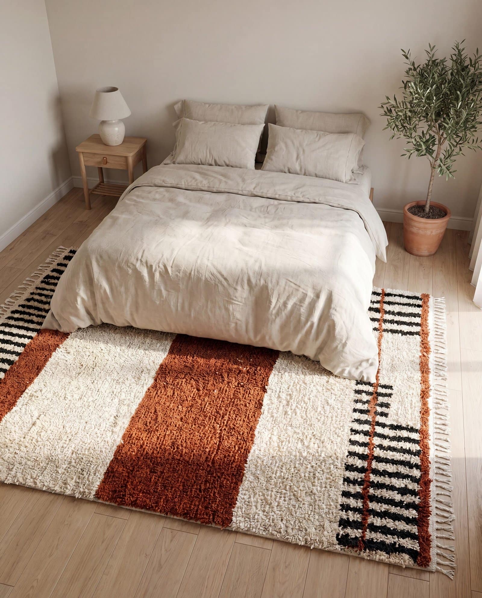 moroccan-wool-rug-rust-terracotta-geometric-area-rug-handwoven Authentic Moroccan Berber Rug, Handwoven Wool Area Rug, Neutral Boho Living Room Carpet, Geometric Decor