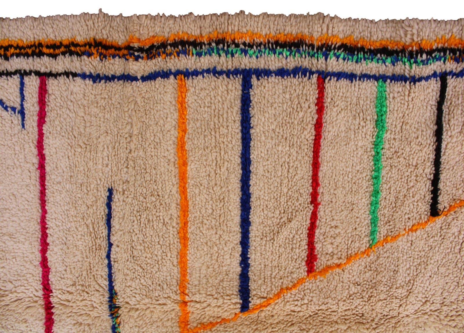 authentic-moroccan-tribal-wool-rug Handmade Moroccan Berber Rug – Ivory Wool with Colorful Abstract Stripes