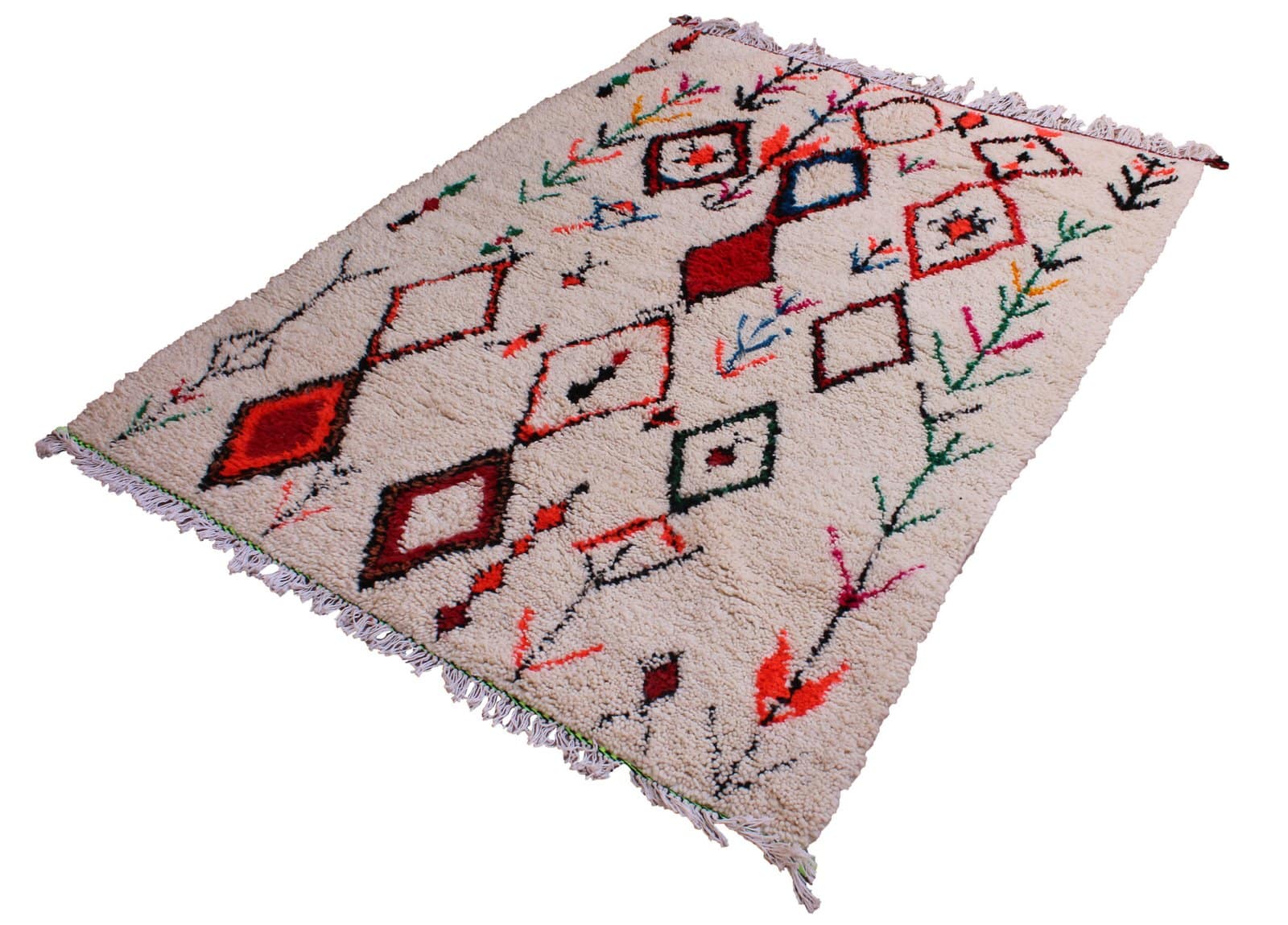 beni-ourain-style-cream-wool-rug Top view of cream tribal Moroccan area rug